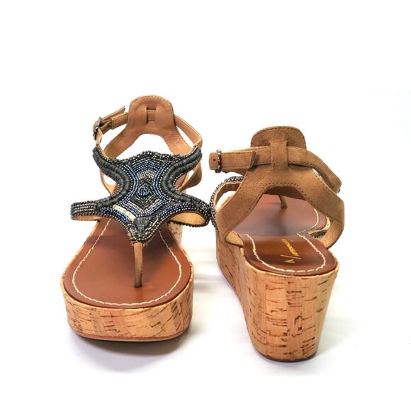 Anthropologie Women's Metallic Beaded Cork Platform Sandals Size 39 (9) 1446 - Picture 2 of 12